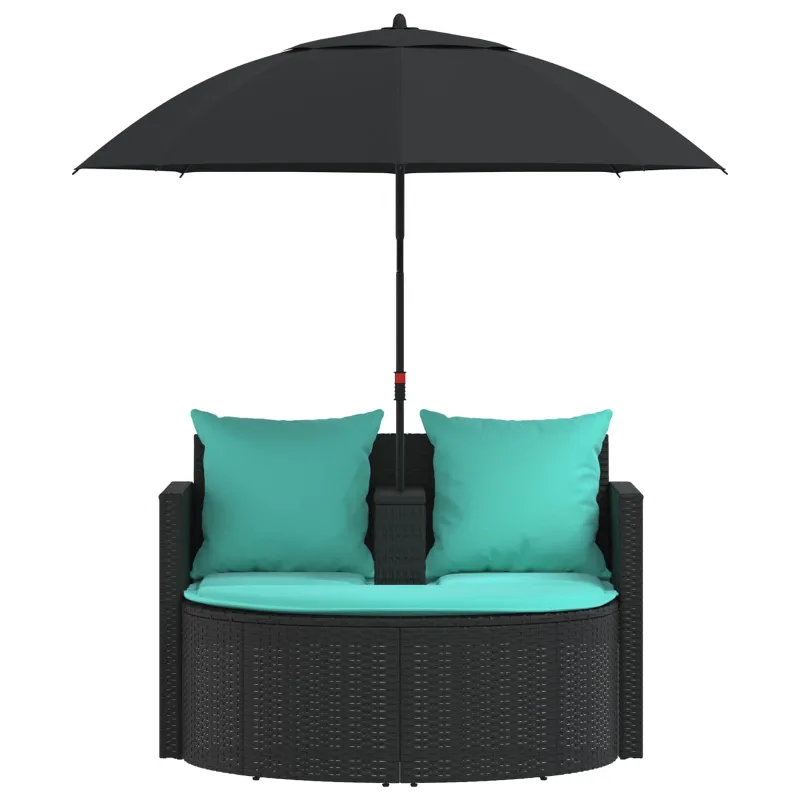 Sodo sofa su pagalve 8 pcs Juoda ir turkio poliratanas