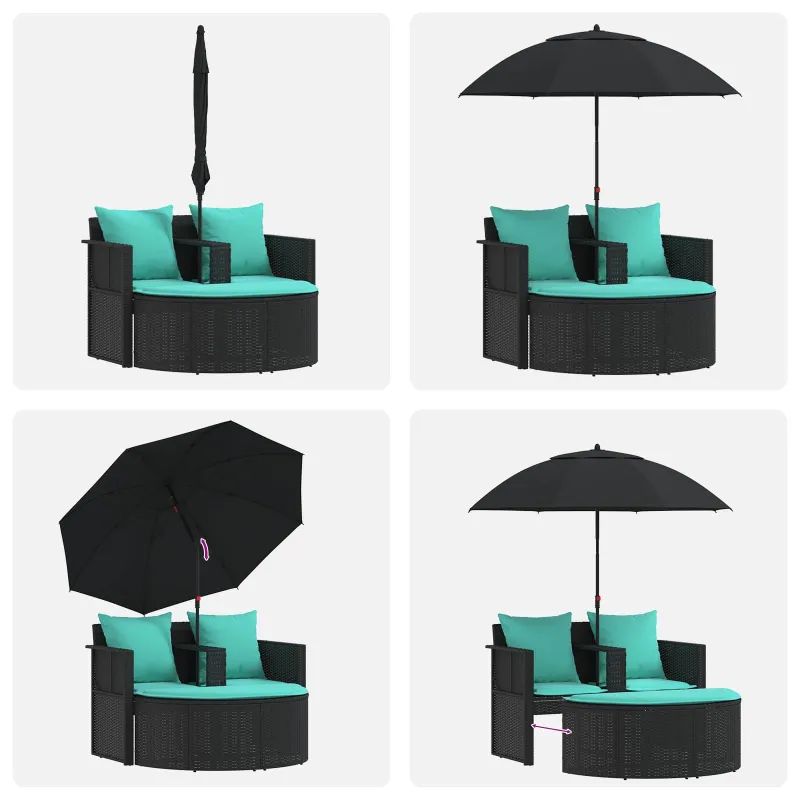 Sodo sofa su pagalve 8 pcs Juoda ir turkio poliratanas