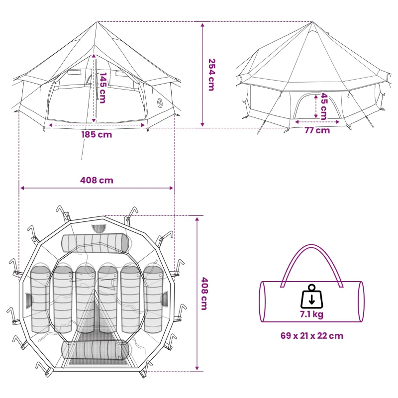 Tipi palapinė su stogu Ruda Pilka 400 x 400 x 250 cm