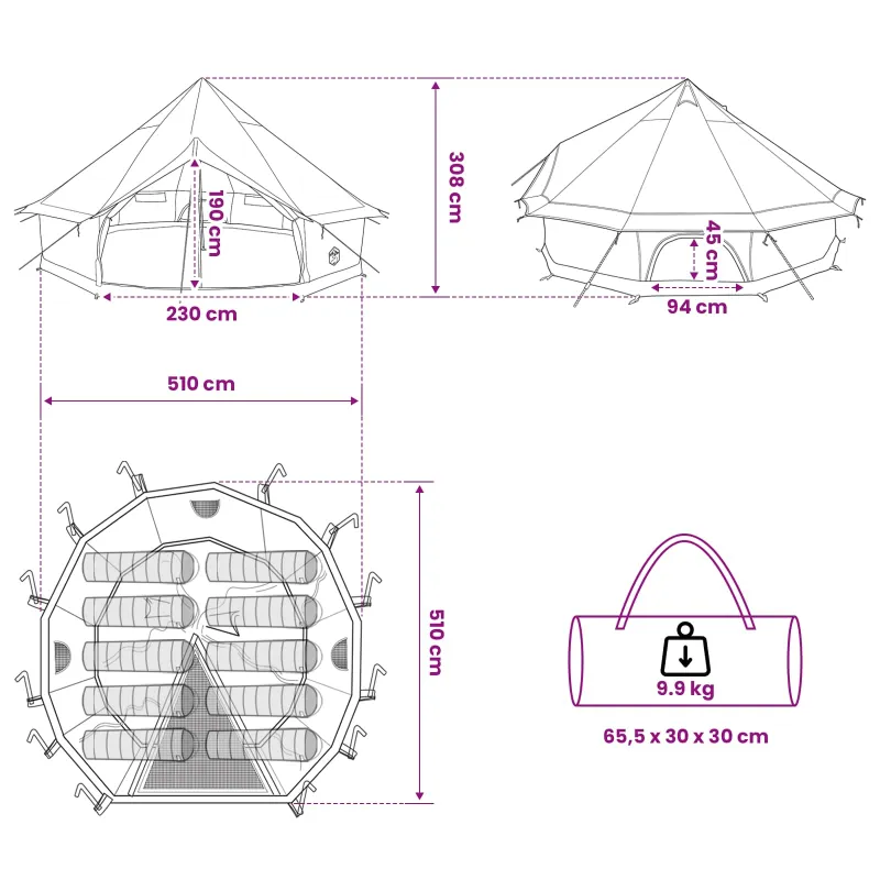 Tipi palapinė su stogu Ruda Pilka 500 x 500 x 300 cm