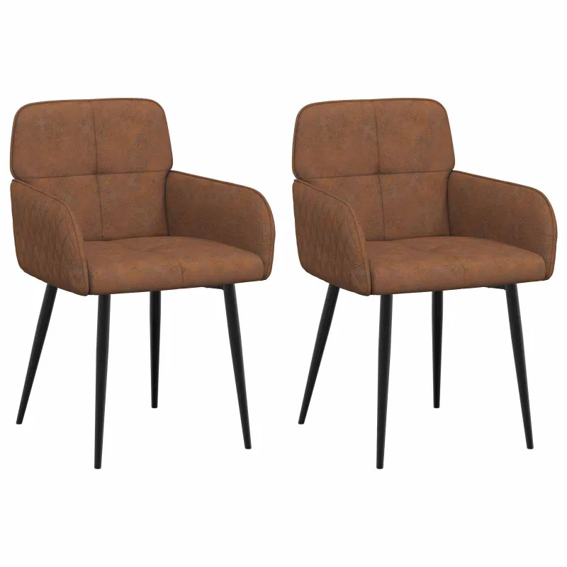 Valgomojo kėdės 2 pcs Dirbtinė suedė oda Ruda 59 x 56,5 x 85 cm