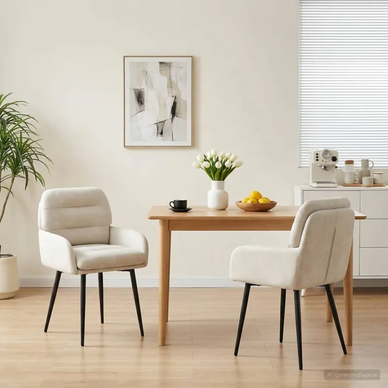 Valgomojo kėdės 2 pcs Aksomas Kreminė 59 x 59,5 x 90 cm