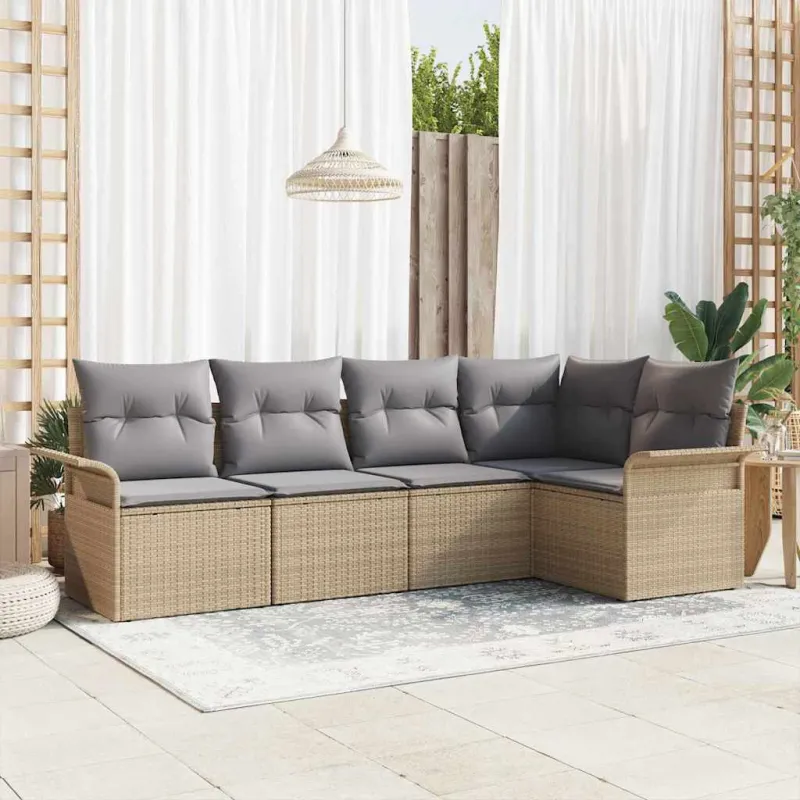 Sodo Sofų Rinkinys su pagalve 5 pcs Smėlio poliratanas