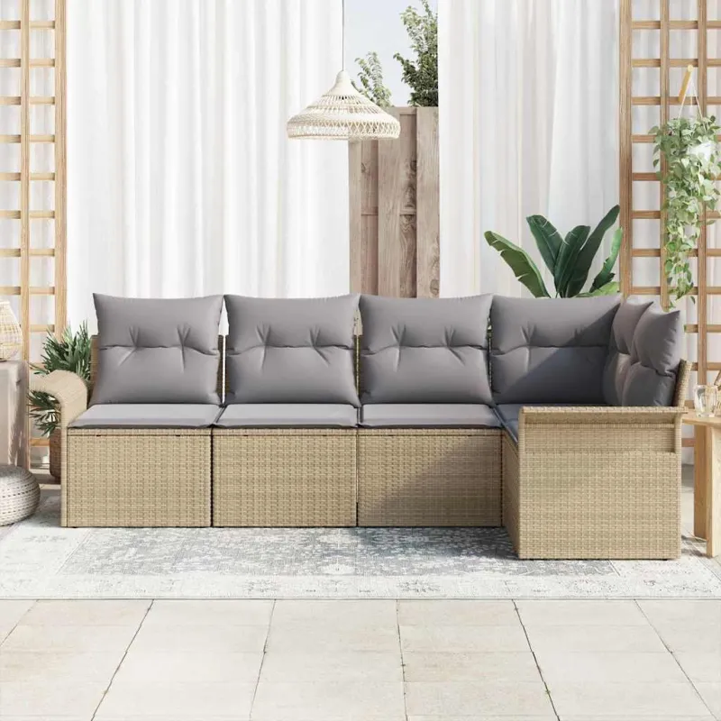 Sodo Sofų Rinkinys su pagalve 5 pcs Smėlio poliratanas