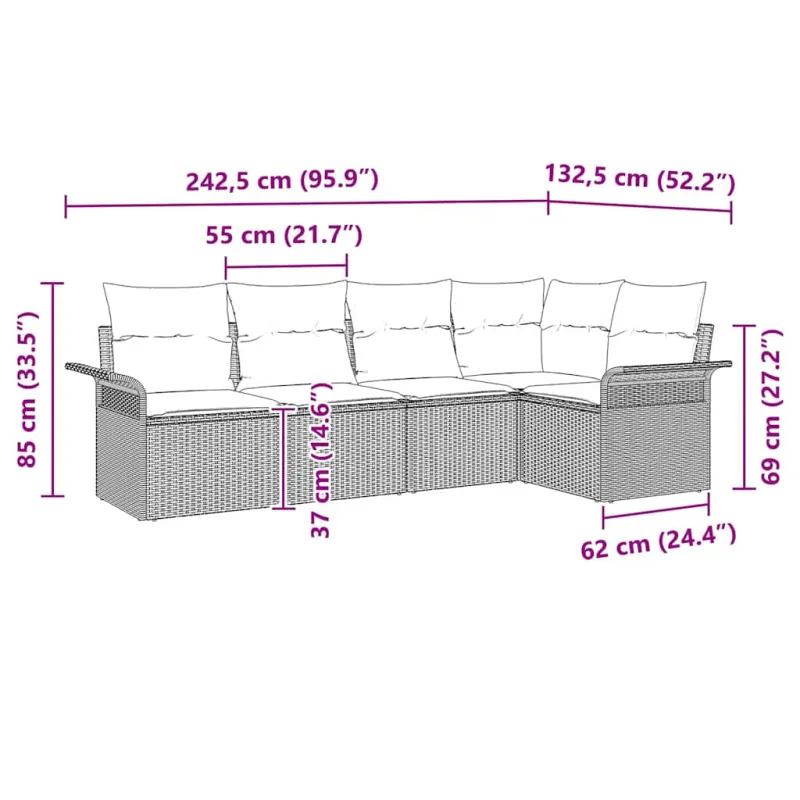 Sodo Sofų Rinkinys su pagalve 5 pcs Smėlio poliratanas