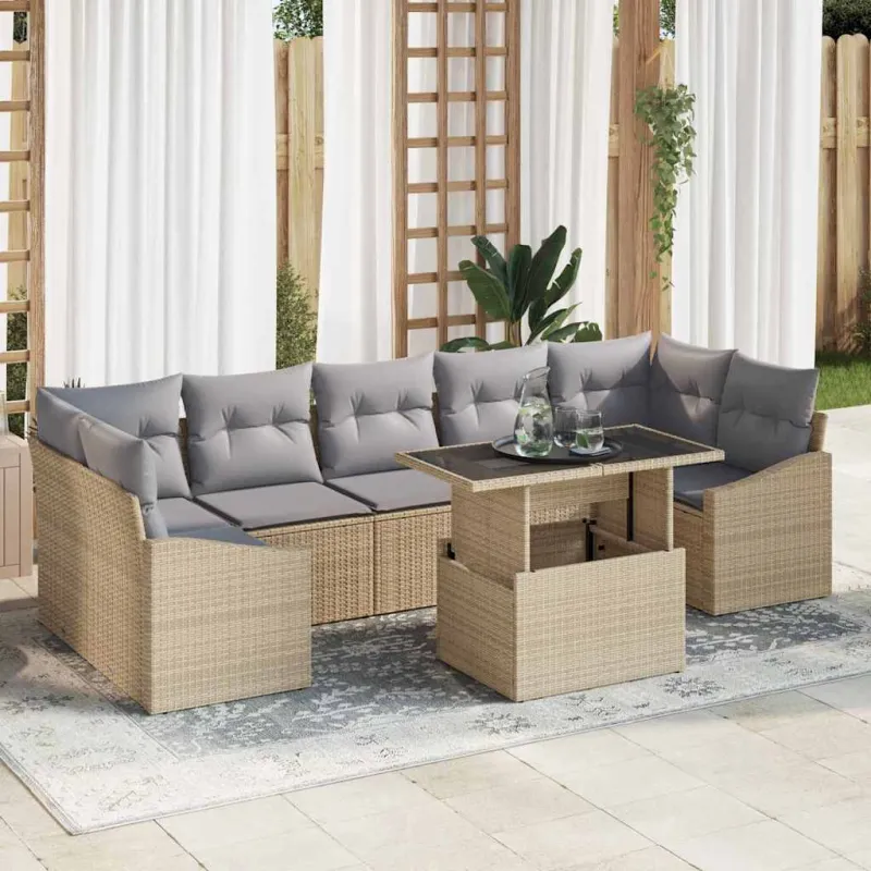 Sodo Sofų Rinkinys 8 pcs smėlio ir šviesiai pilkos spalvos