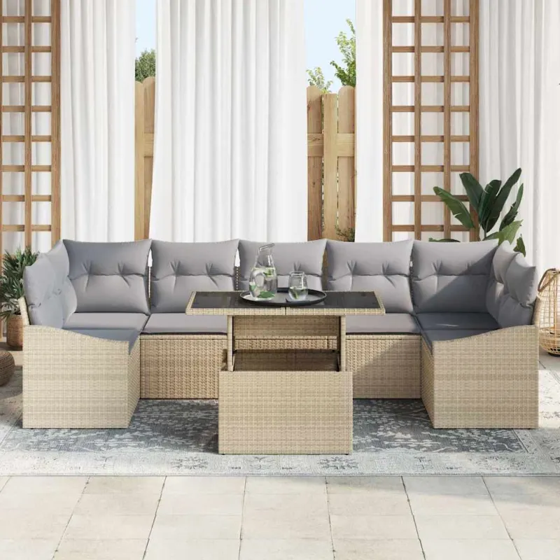 Sodo Sofų Rinkinys 8 pcs smėlio ir šviesiai pilkos spalvos