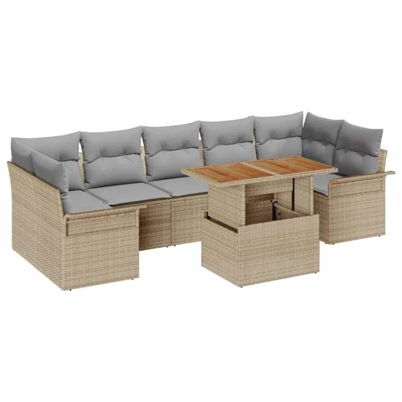 Sodo Sofų Rinkinys 8 pcs smėlio ir šviesiai pilkos spalvos