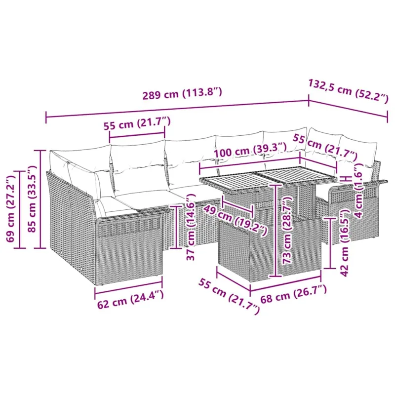 Sodo Sofų Rinkinys 8 pcs smėlio ir šviesiai pilkos spalvos