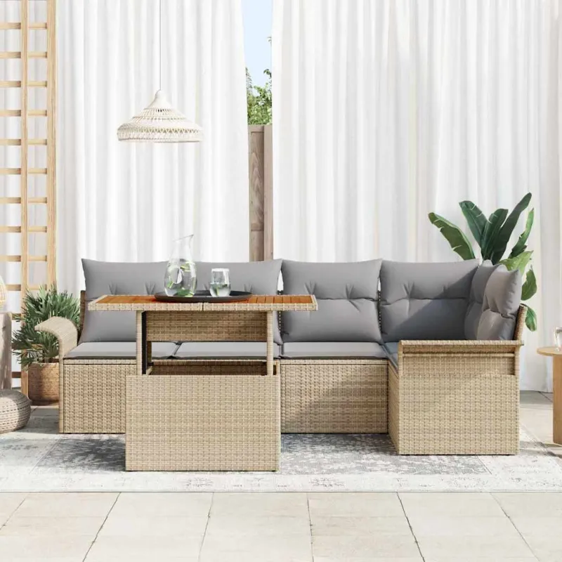 Sodo Sofų Rinkinys 6 pcs smėlio ir šviesiai pilkos spalvos