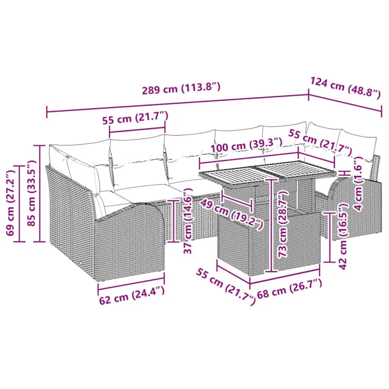 Sodo Sofų Rinkinys 8 pcs smėlio ir šviesiai pilkos spalvos