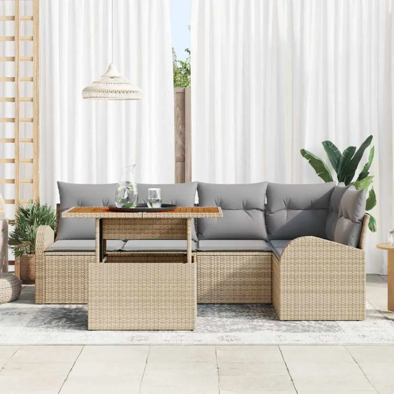 Sodo Sofų Rinkinys 6 pcs smėlio ir šviesiai pilkos spalvos