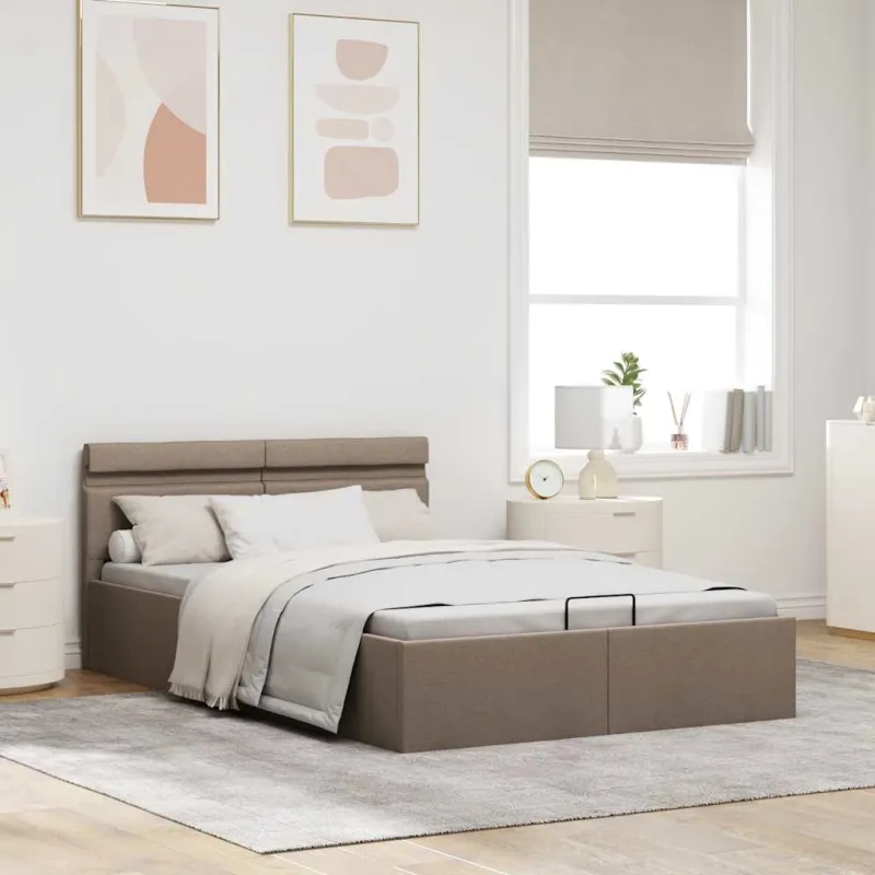 Lovos rėmas su LED ir daiktadėže, taupe, 140x200cm, audinys