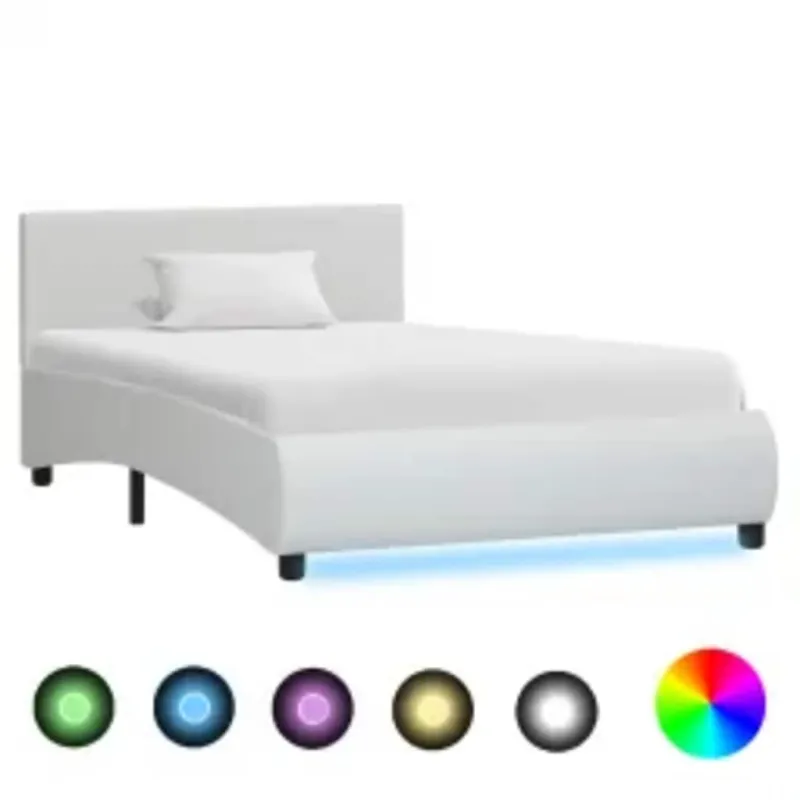 Lovos rėmas su LED, baltos spalvos, 100x200cm, dirbtinė oda