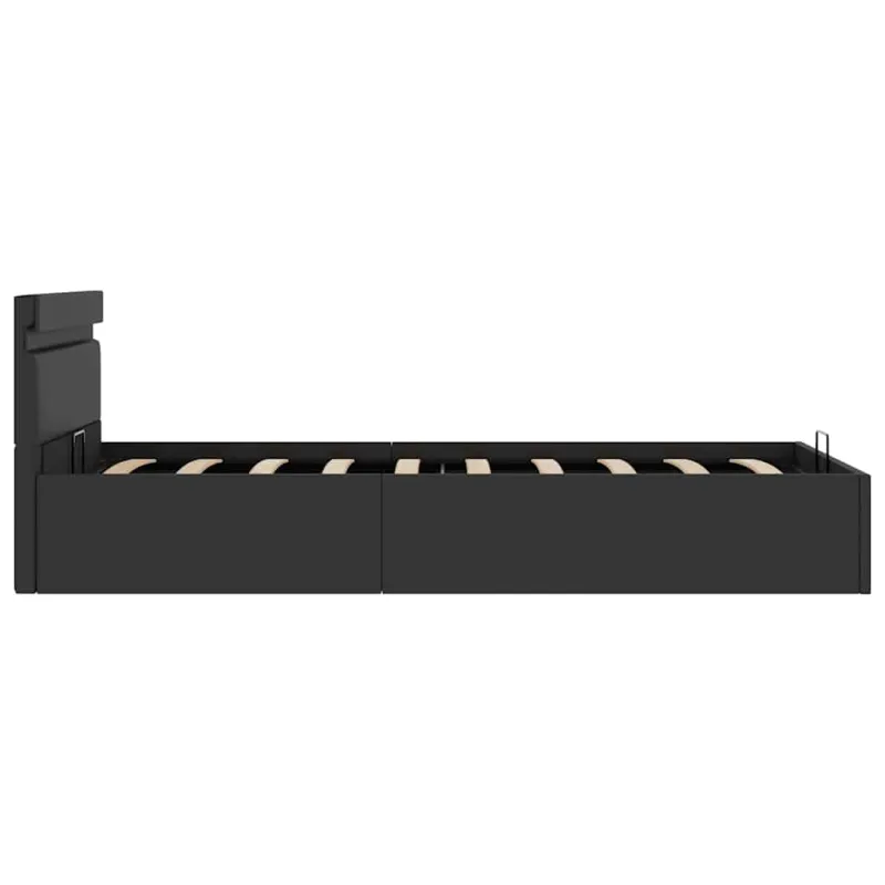 Lovos rėmas su LED/daiktadėže, juodas, 90x200cm, dirbtinė oda