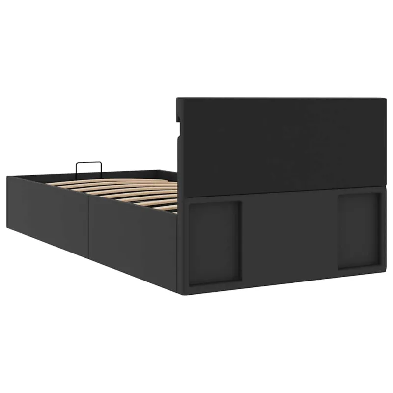 Lovos rėmas su LED/daiktadėže, juodas, 90x200cm, dirbtinė oda