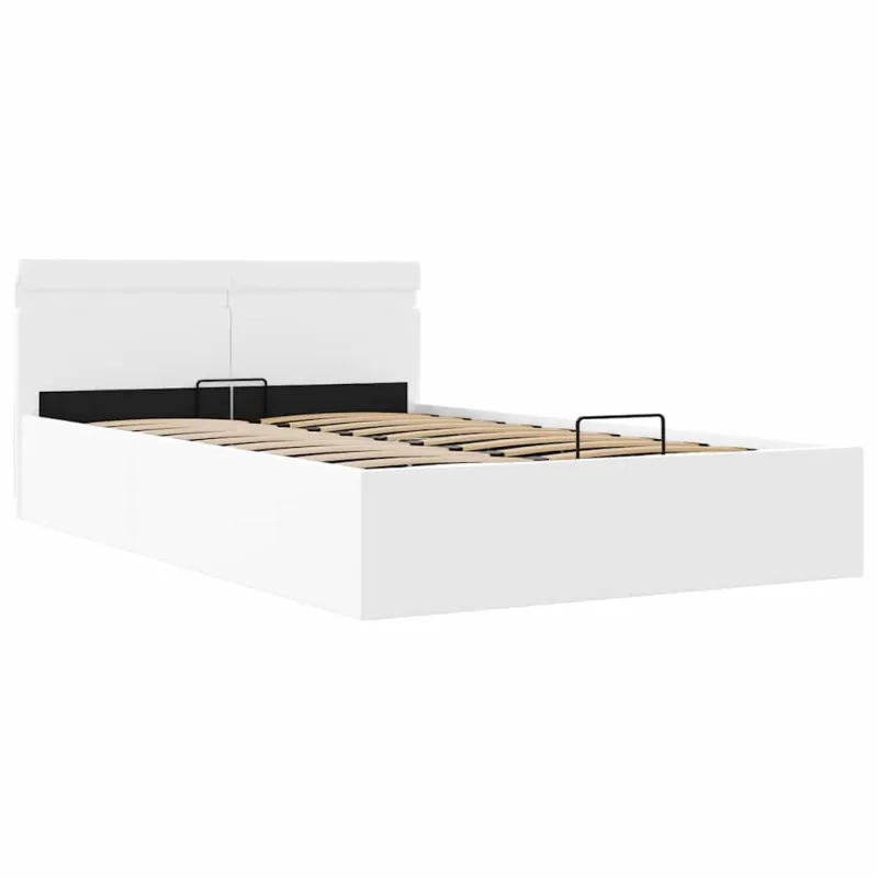 Lovos rėmas su LED/daiktadėže, baltas, 140x200cm, dirbtinė oda