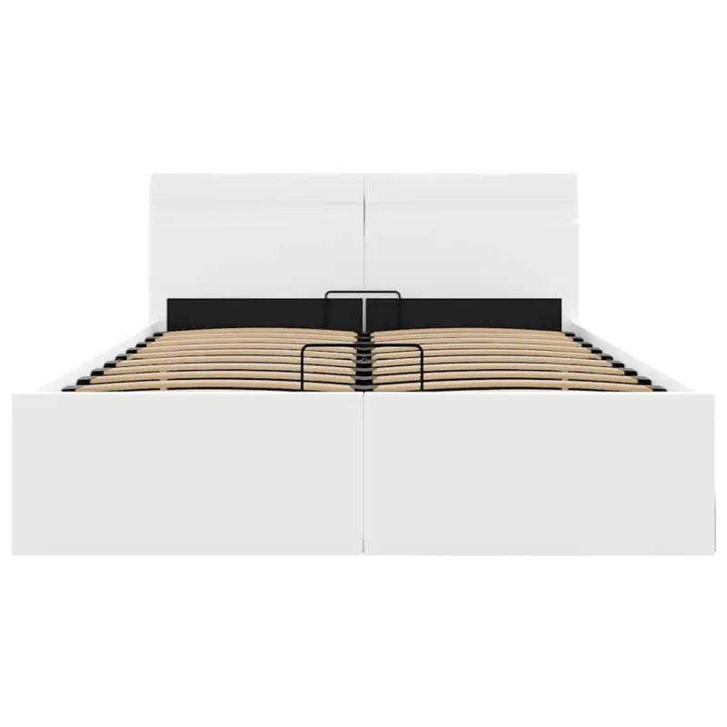 Lovos rėmas su LED/daiktadėže, baltas, 140x200cm, dirbtinė oda