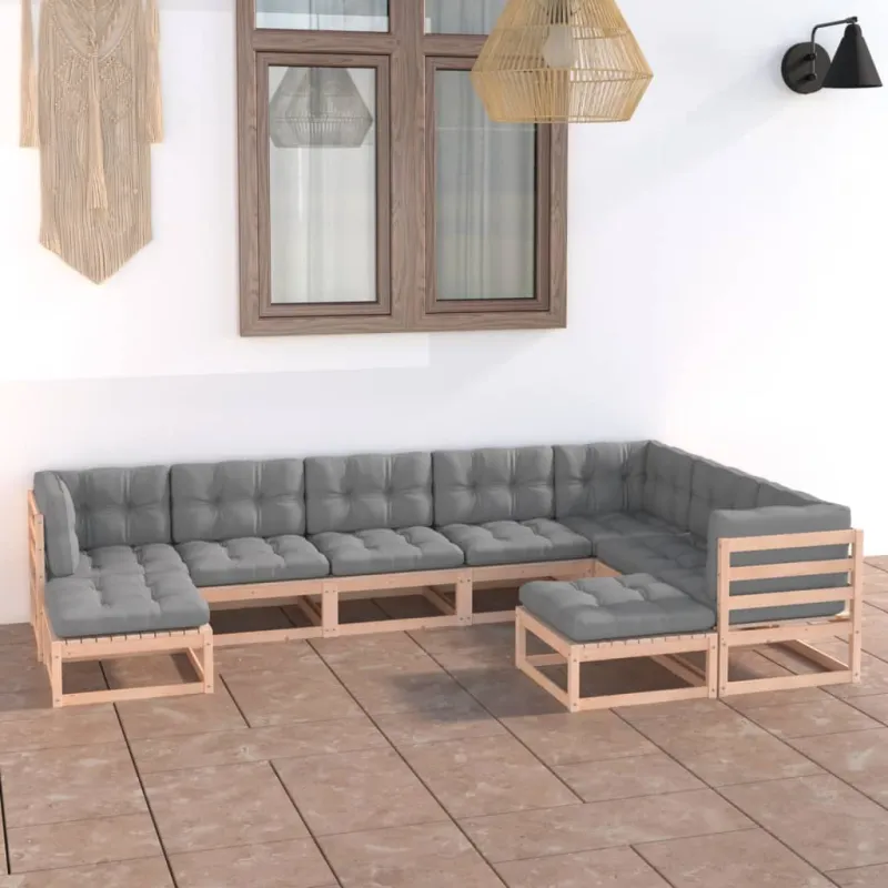 Sodo komplektas su pagalvėlėmis, 9 dalių, pušies masyvas