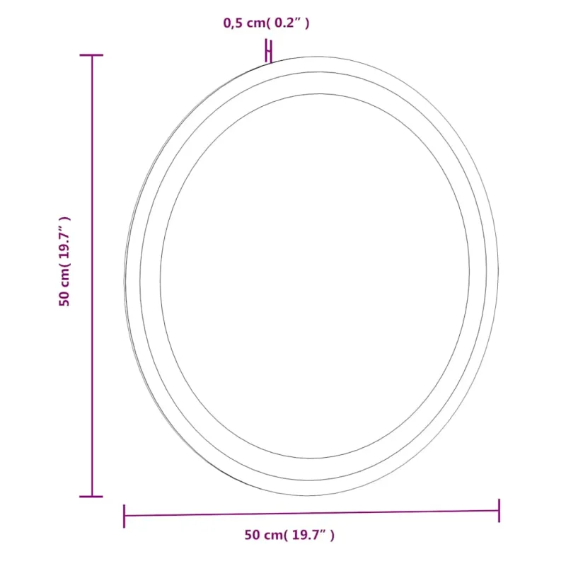 Vonios kambario veidrodis su LED, 50cm, apskritas