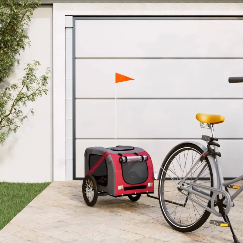 Dviračio priekaba augintiniams, raudona/pilka, audinys/geležis