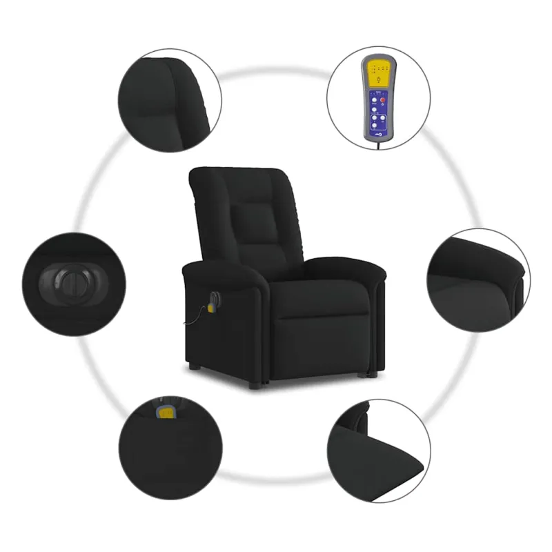 Atsistojantis elektrinis masažinis krėslas, juodas, audinys