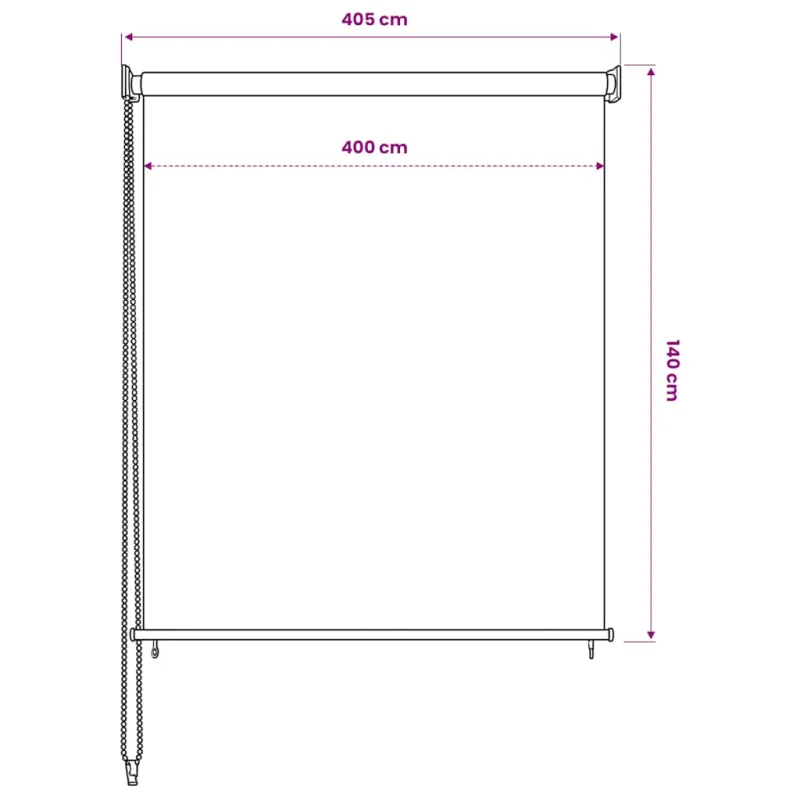 Lauko roletas, 405 (plotis) x 140 (aukštis) cm, baltos spalvos