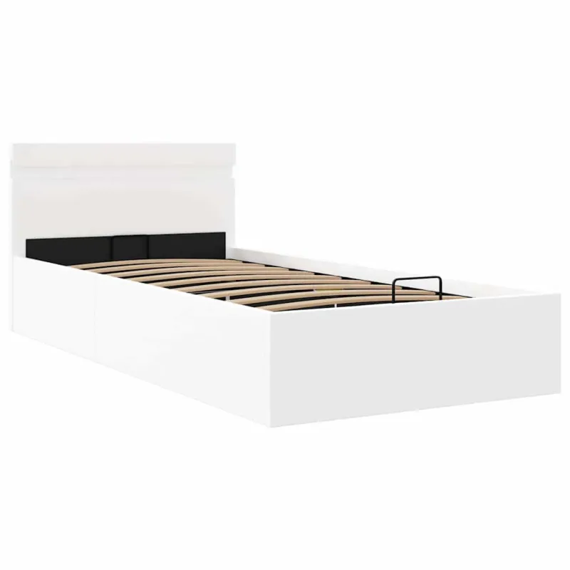 Lovos rėmas su LED/daiktadėže, baltas, 90x200cm, dirbtinė oda