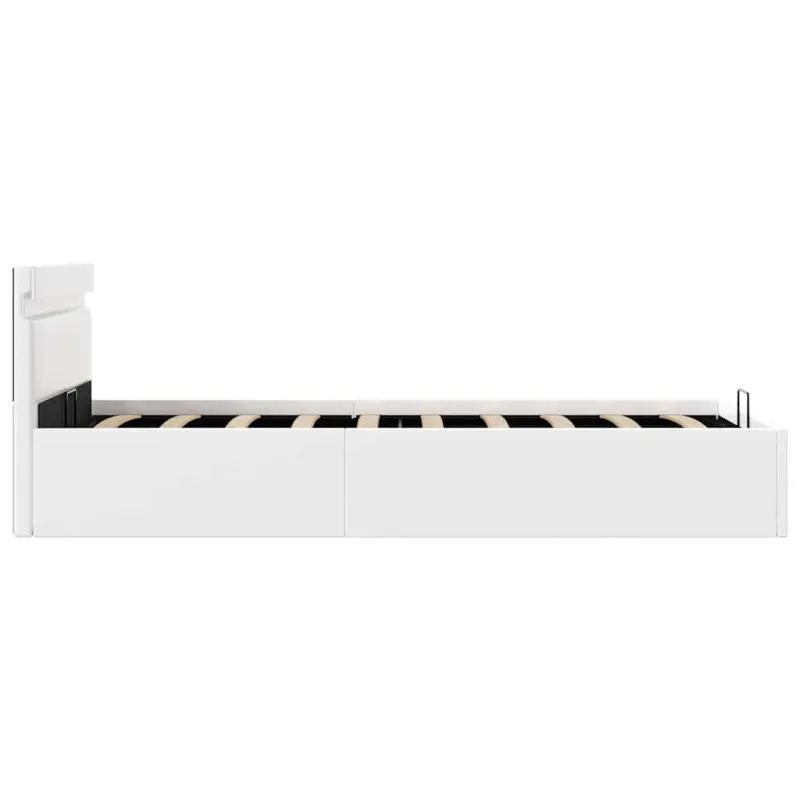 Lovos rėmas su LED/daiktadėže, baltas, 90x200cm, dirbtinė oda