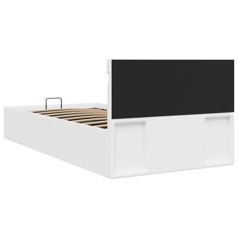 Lovos rėmas su LED/daiktadėže, baltas, 90x200cm, dirbtinė oda