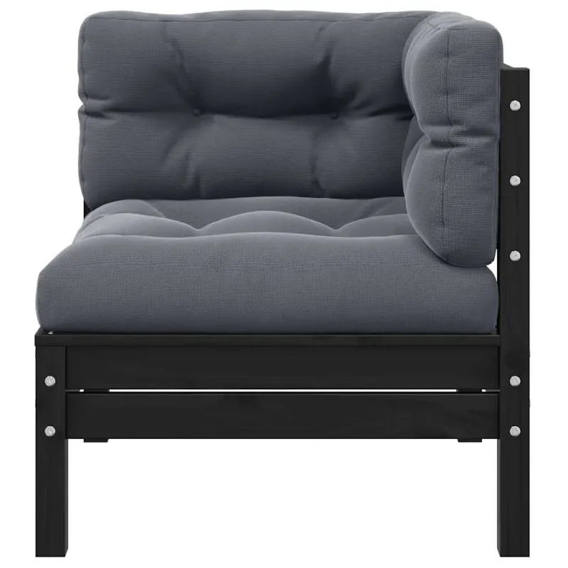 Dvivietė sodo sofa su pagalvėlėmis, juoda, pušies masyvas