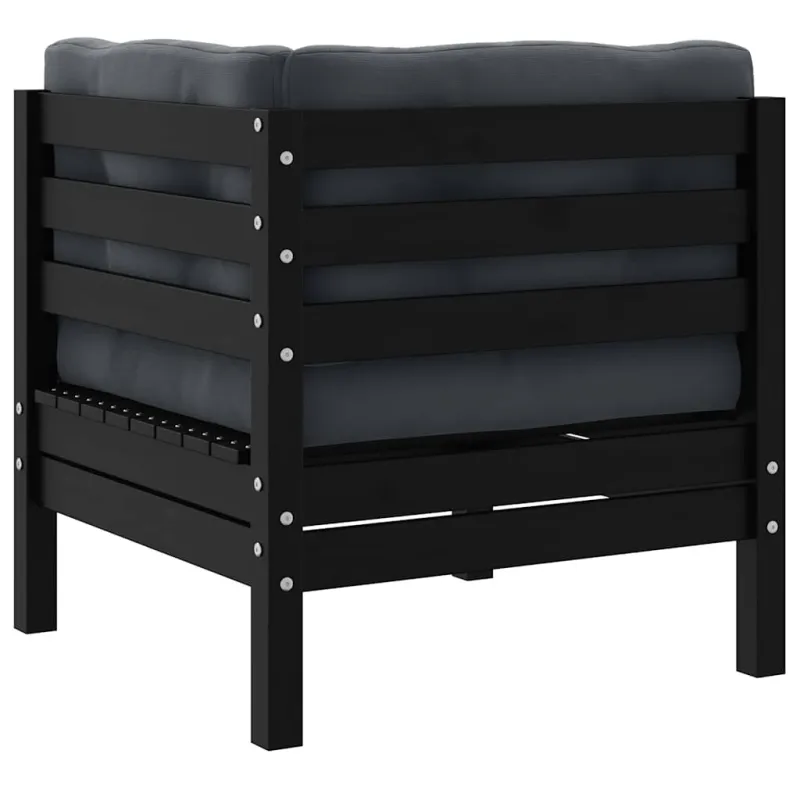 Dvivietė sodo sofa su pagalvėlėmis, juoda, pušies masyvas