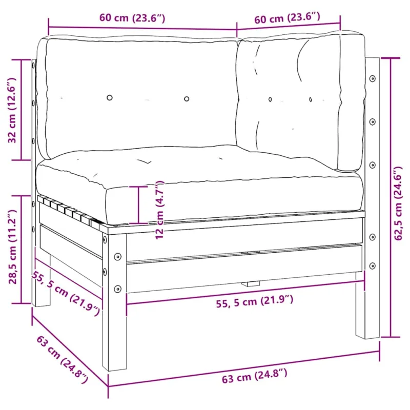 Dvivietė sodo sofa su pagalvėlėmis, juoda, pušies masyvas