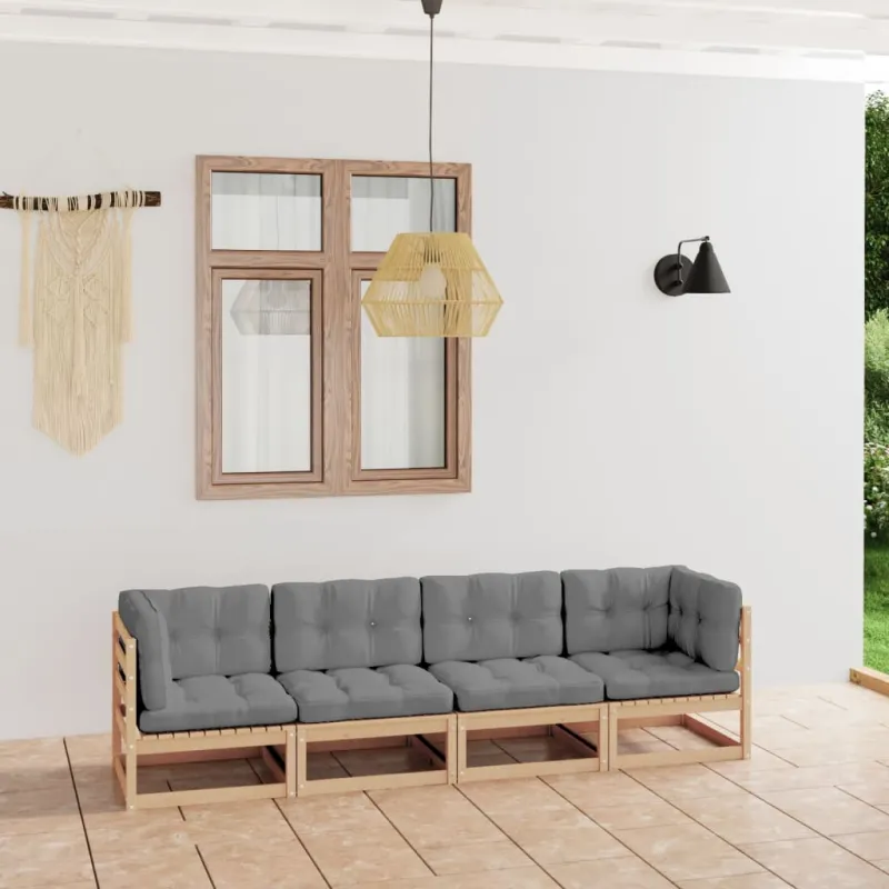 Keturvietė sodo sofa su pagalvėlėmis, pušies medienos masyvas
