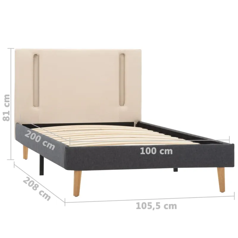 Lovos rėmas su LED, kreminis ir pilkas, 100x200cm, audinys
