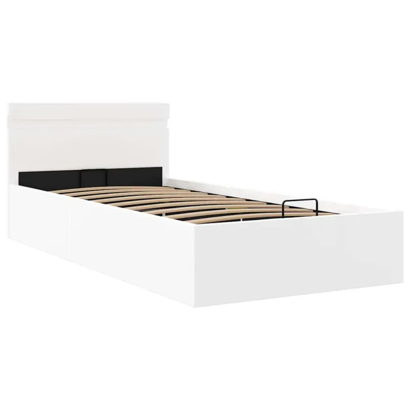 Lovos rėmas su LED/daiktadėže, baltas, 100x200cm, dirbtinė oda