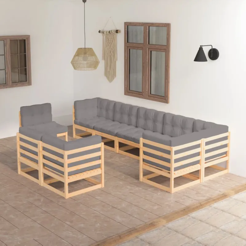 Sodo komplektas su pagalvėlėmis, 9 dalių, pušies masyvas