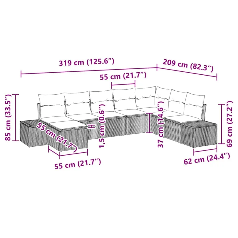 Sodo Sofų Rinkinys su pagalve 8 pcs poliratanas