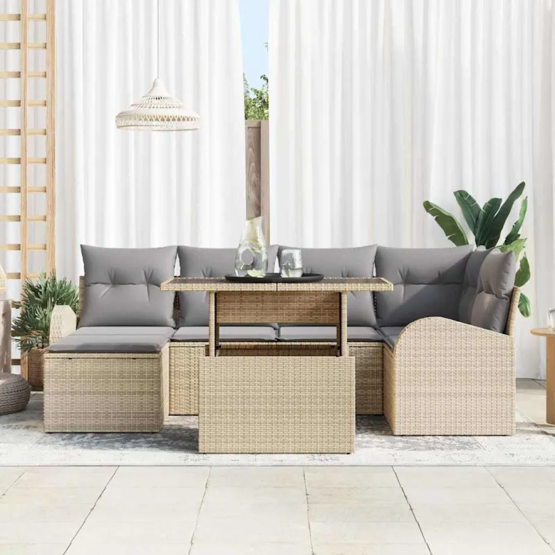 Sodo Sofų Rinkinys 7 pcs smėlio ir šviesiai pilkos spalvos