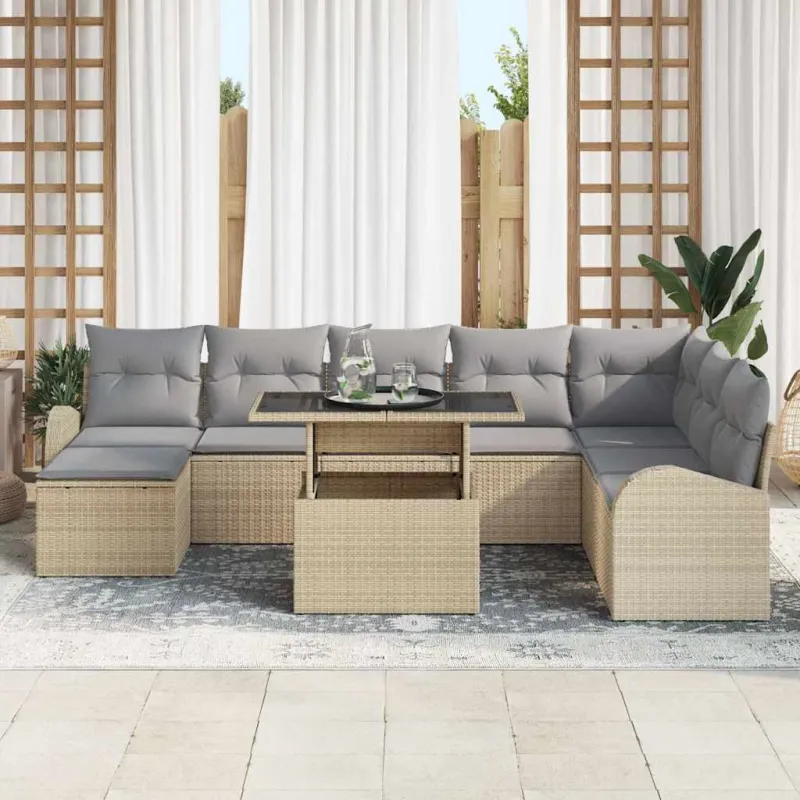 Sodo Sofų Rinkinys 9 pcs smėlio ir šviesiai pilkos spalvos