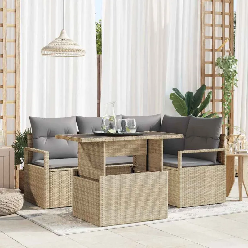 Sodo Sofų Rinkinys 5 pcs smėlio ir šviesiai pilkos spalvos