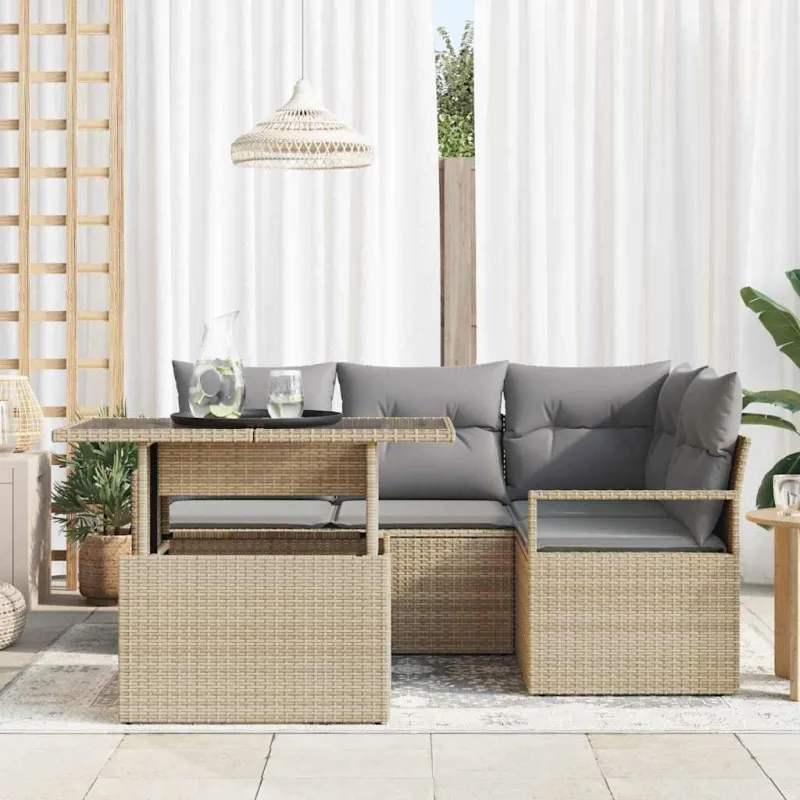 Sodo Sofų Rinkinys 5 pcs smėlio ir šviesiai pilkos spalvos