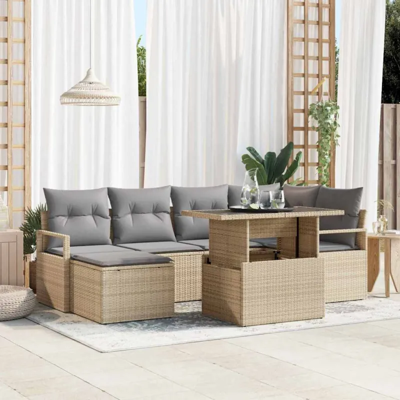 Sodo Sofų Rinkinys 7 pcs smėlio ir šviesiai pilkos spalvos