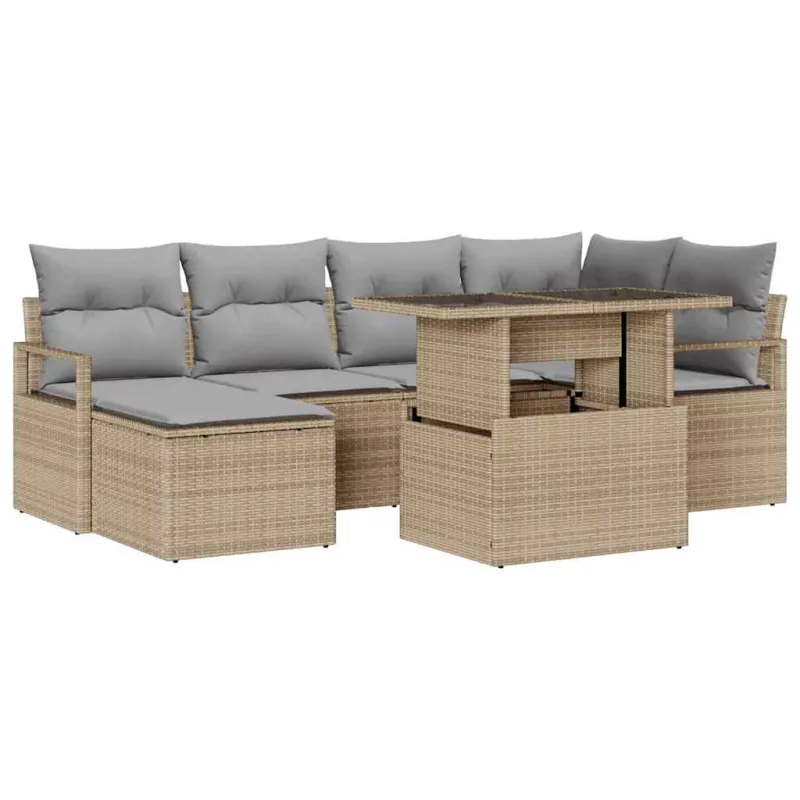 Sodo Sofų Rinkinys 7 pcs smėlio ir šviesiai pilkos spalvos