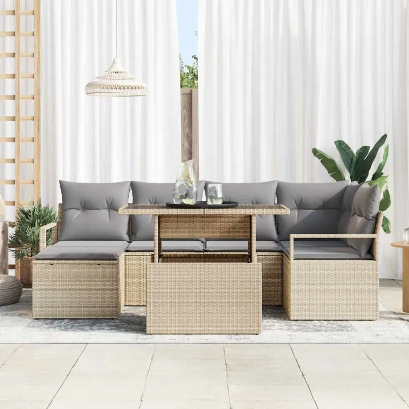 Sodo Sofų Rinkinys 7 pcs smėlio ir šviesiai pilkos spalvos