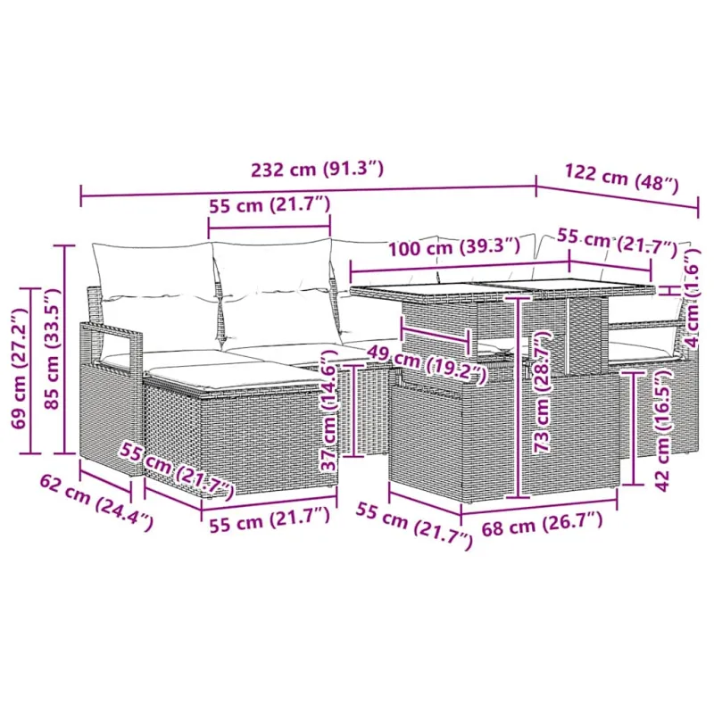 Sodo Sofų Rinkinys 7 pcs smėlio ir šviesiai pilkos spalvos