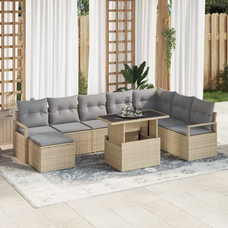 Sodo Sofų Rinkinys 9 pcs smėlio ir šviesiai pilkos spalvos
