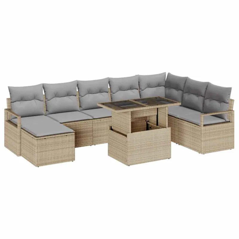 Sodo Sofų Rinkinys 9 pcs smėlio ir šviesiai pilkos spalvos