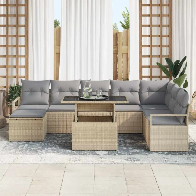 Sodo Sofų Rinkinys 9 pcs smėlio ir šviesiai pilkos spalvos