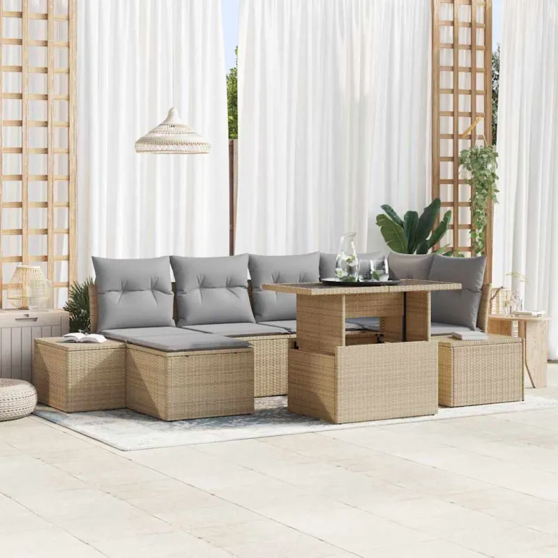 Sodo Sofų Rinkinys 7 pcs smėlio ir šviesiai pilkos spalvos
